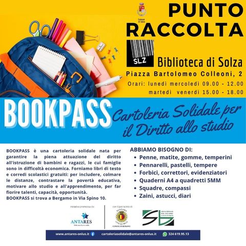 BOOKPASS Cartoleria Solidale per il Diritto allo studio - Punto raccolta Biblioteca di Solza