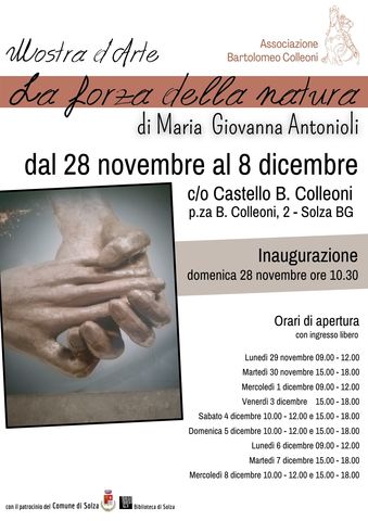 Mostra d'Arte LA FORZA DELLA NATURA di Maria Giovanna Antonioli dal 28 novembre al 8 dicembre  c/o Castello B. Colleoni - P.za B. Colleoni, 2 Solza (BG)